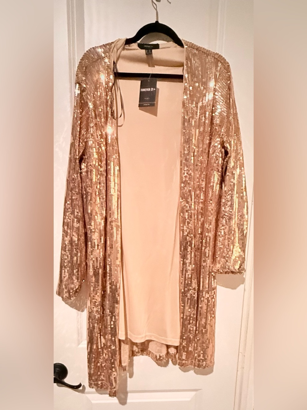 Forever 21+ Open-Front Sequin Duster Cardigan